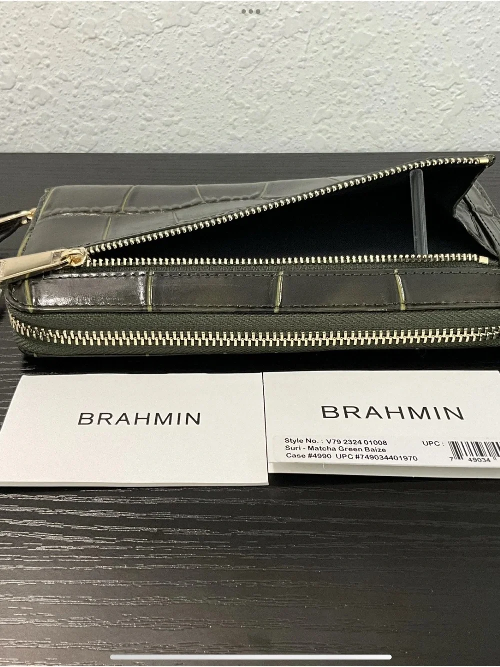 Brahmin Suri MATCHA GREEN BAIZE Leather Clutch Wallet